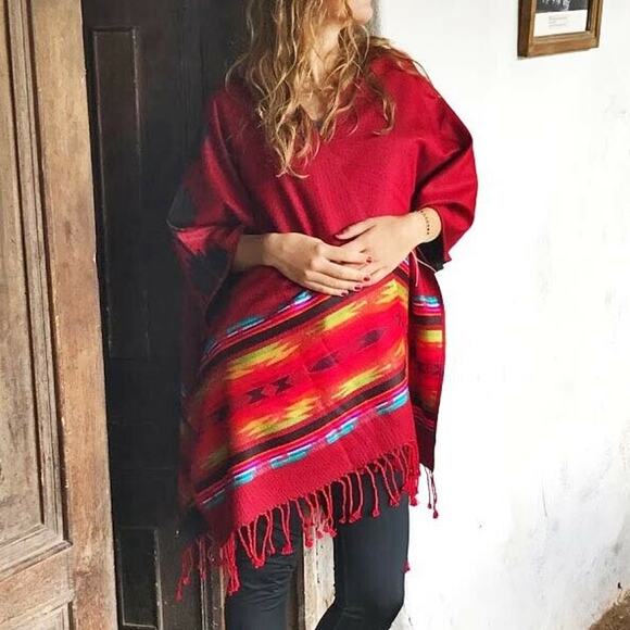 Authentic Alpaca Wool Unisex Ruana Cape Poncho Shawl - Lightweight - Boho - Picture 7 of 9